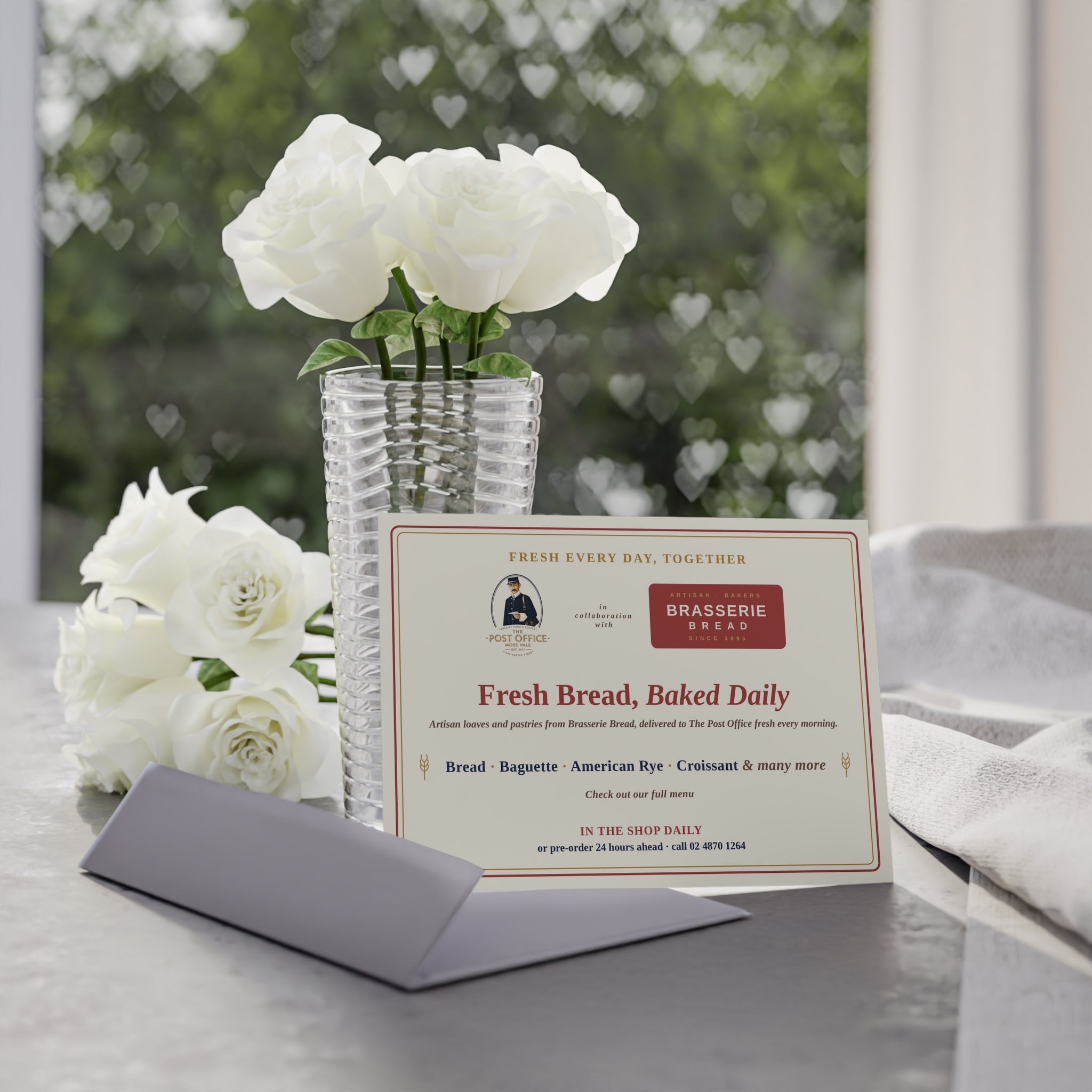 Vintage Bakery Holiday Card — “Fresh Bread, Baked Daily” One-Sided Greeting