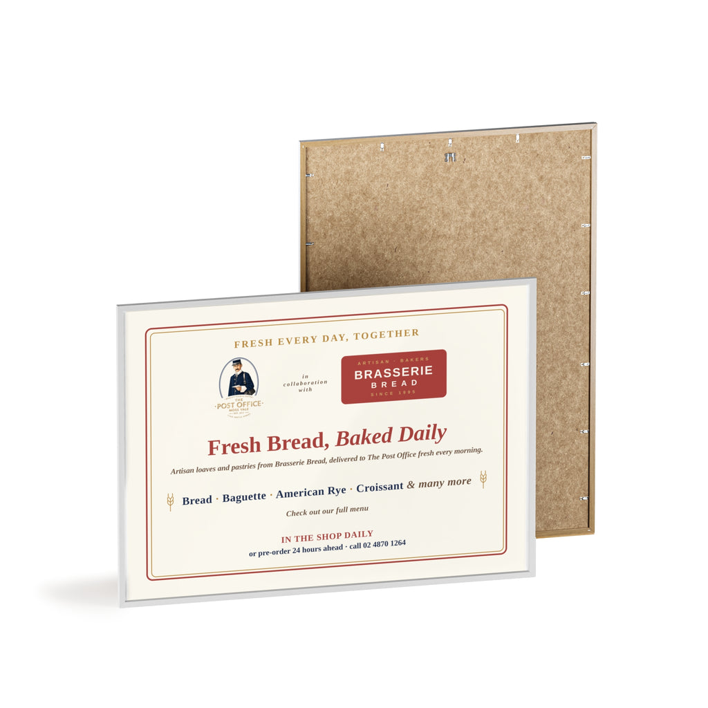 Vintage Bakery Poster with Wooden Frame — "Fresh Bread, Baked Daily" Wall Art