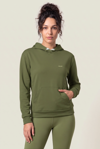 WaoW Recycled Hoodie, RAW Burnt Olive, front, hands in pocket